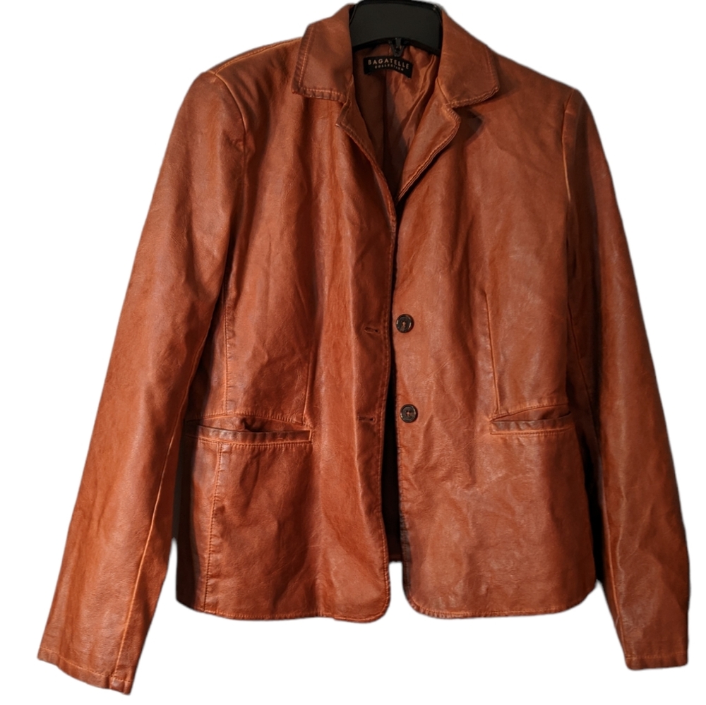 bagatelle Chestnut Brown Faux Leather Blazer Jacket - Picture 2 of 8
